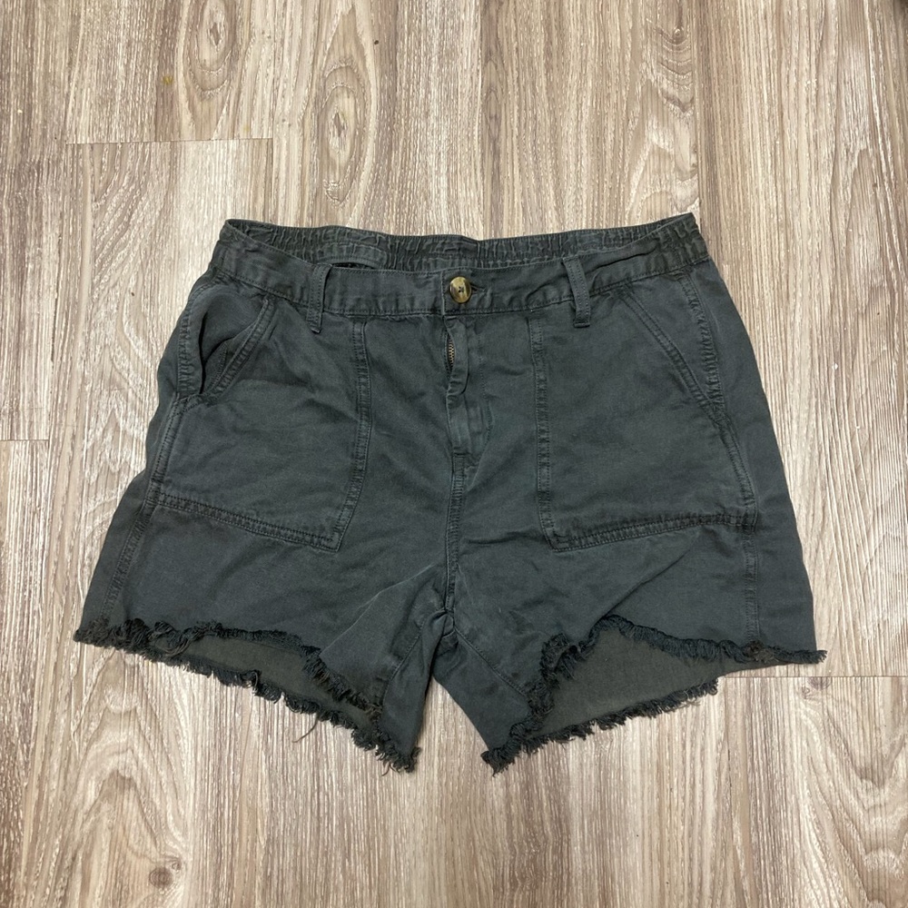 Aerie Shorts Women’s Medium Chambray Elastic Waist Fringe Linen Blend High Rise